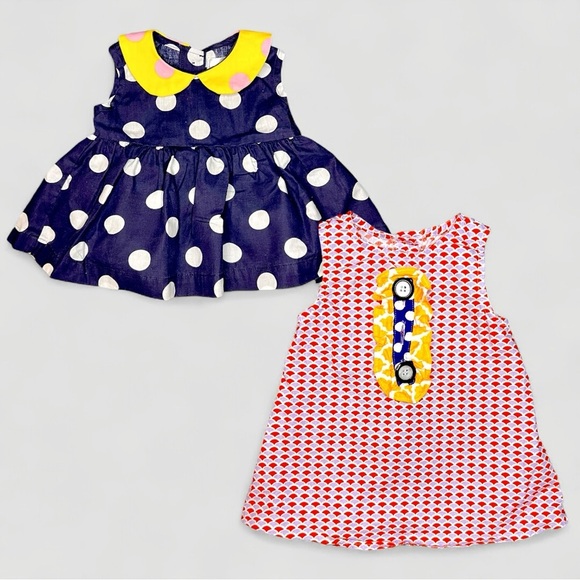 Bundle of 2 Rare Right Bank Babies Scallop Print Baby Dresses 12M - $130 Retail - Picture 1 of 5